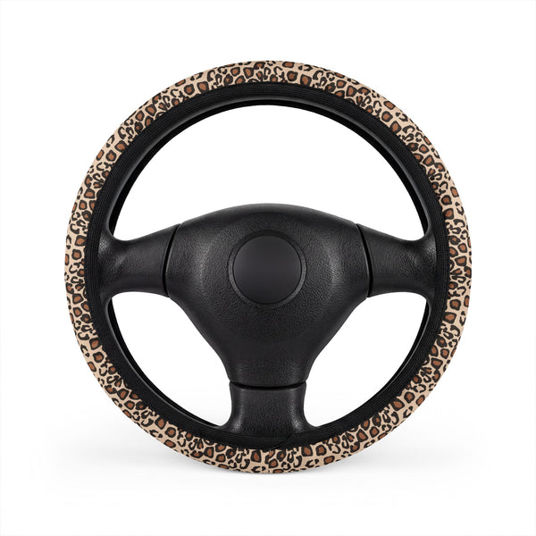 Beige Brown Leopard Print Steering Wheel Cover