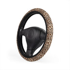 Beige brown leopard print steering wheel cover, product view 4