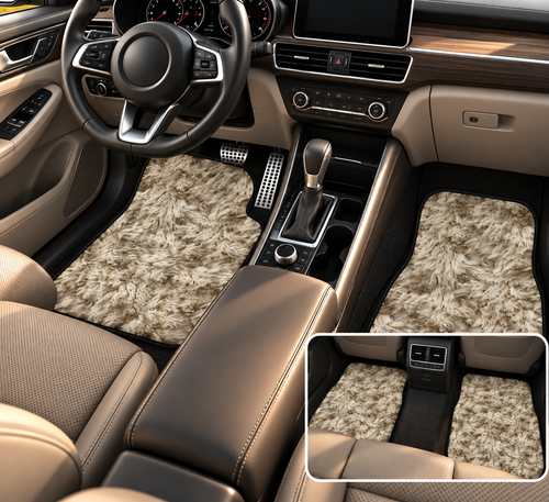 Beige fur look car mats shown in a car interior