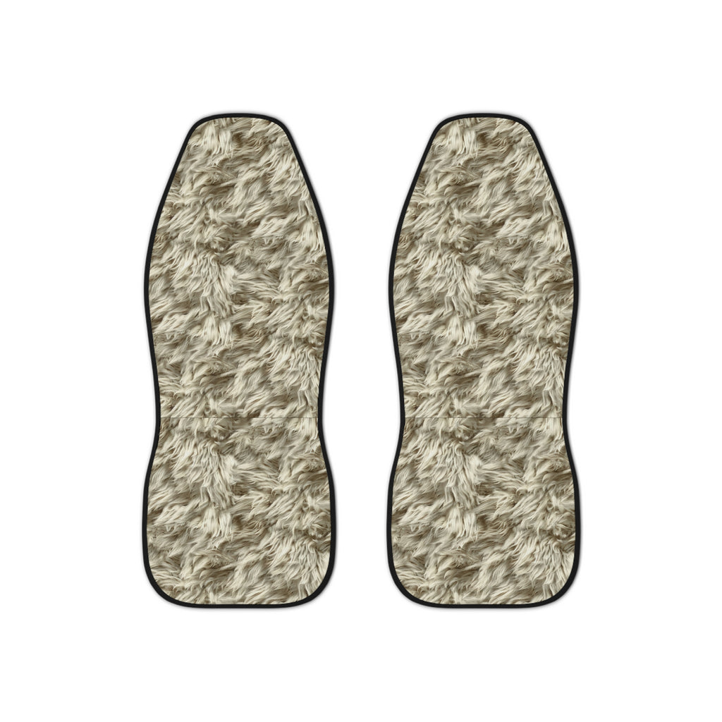 Beige fur look car seat covers, set of two front seat covers