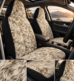 Beige fur look car seat covers shown in a car interior