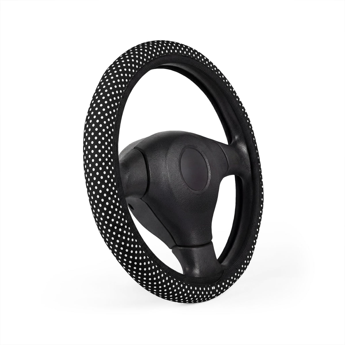Black big polka dot steering wheel cover, product view 3