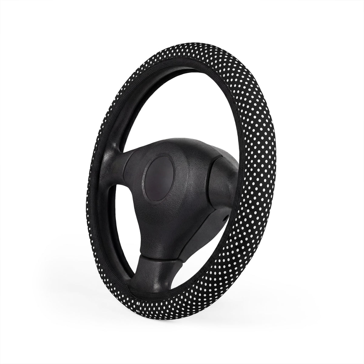 Black big polka dot steering wheel cover, product view 4