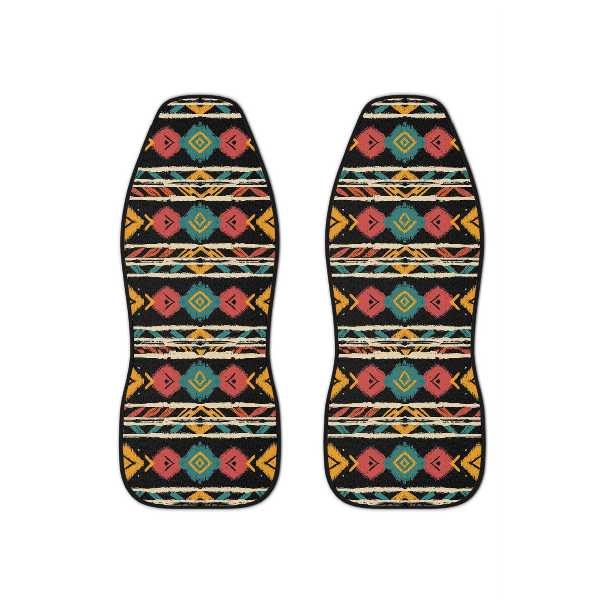 Black boho tribal car seat covers, set of two front seat covers