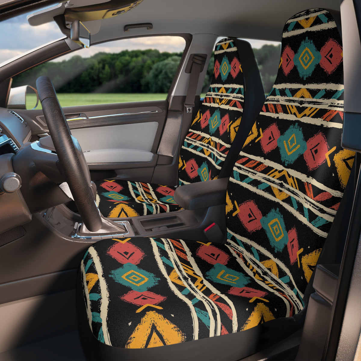 Black boho tribal car seat covers, product view 2