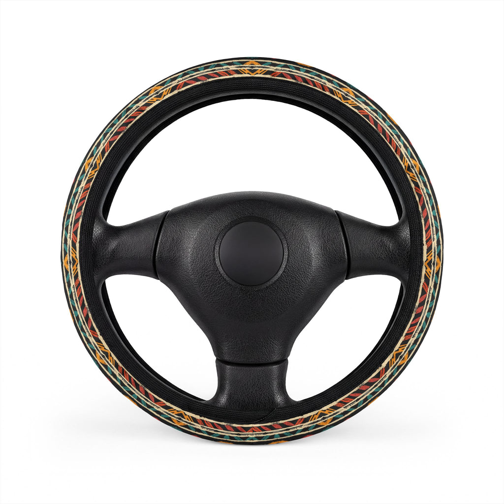 Black boho tribal steering wheel cover, on a steering wheel