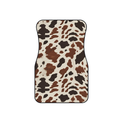 Black brown cow print car mats, set of four, front and rear mats