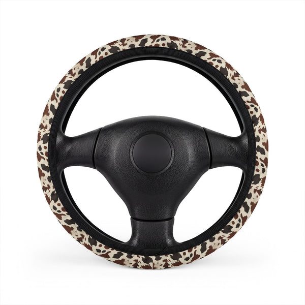 Black Brown Cow Print Steering Wheel Cover