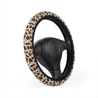 Black brown cow print steering wheel cover, product view 3