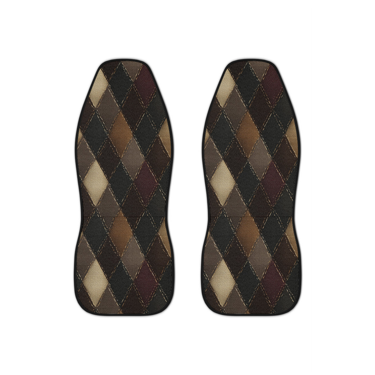Black brown diamond plaid car seat covers, set of two front seat covers