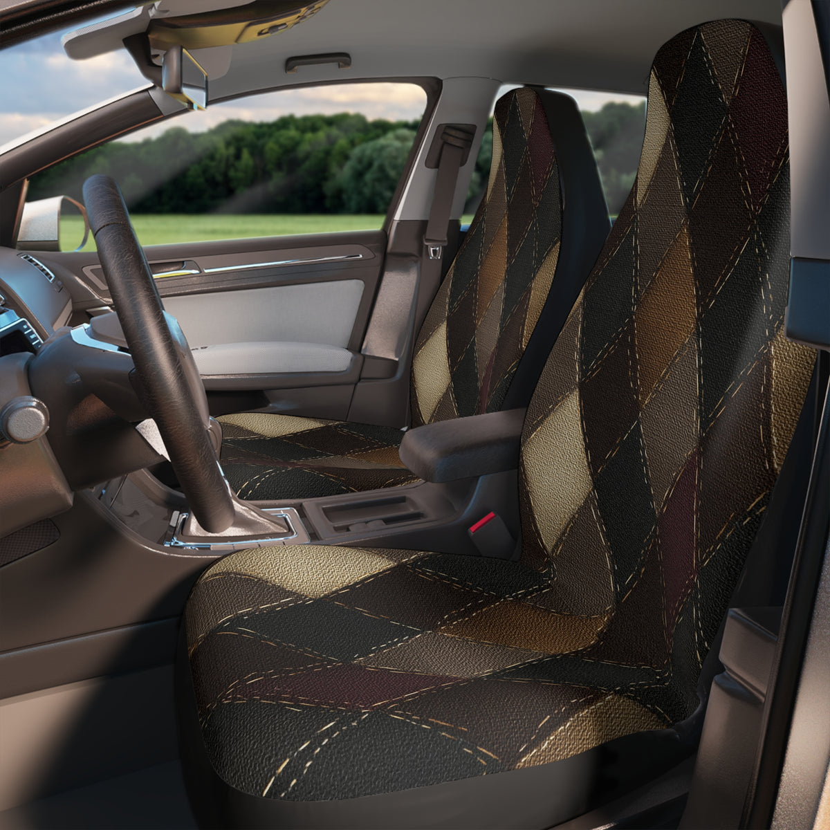 Black brown diamond plaid car seat covers, product view 3