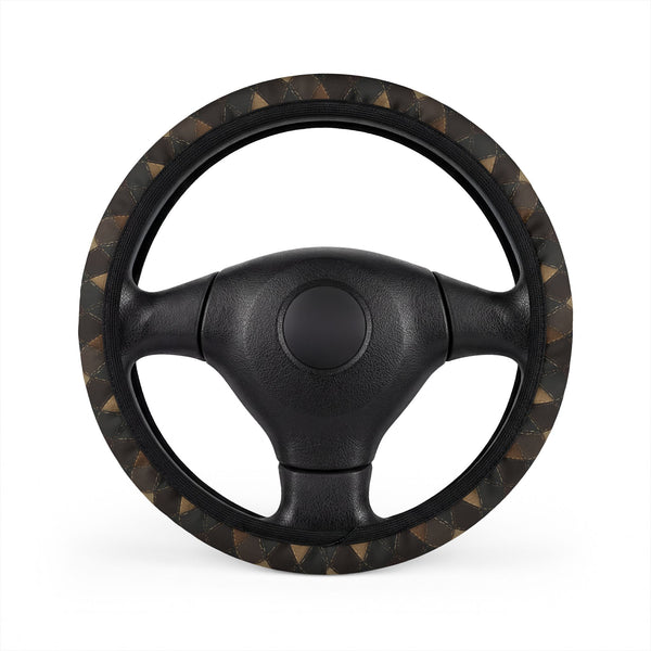 Black Brown Diamond Plaid Steering Wheel Cover