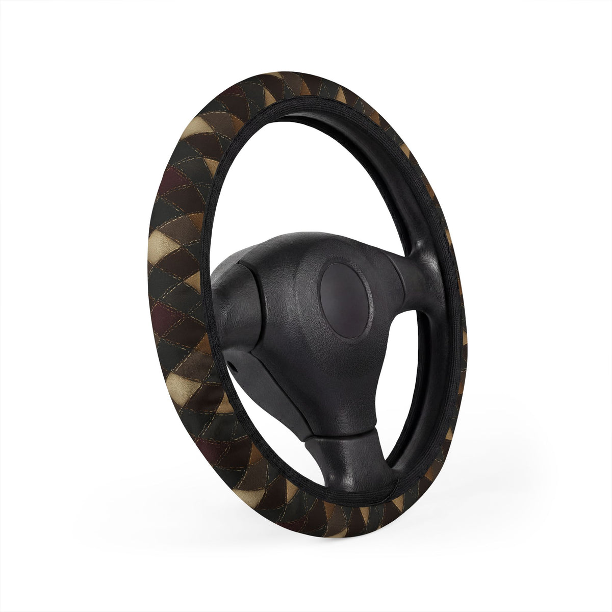 Black brown diamond plaid steering wheel cover, product view 3