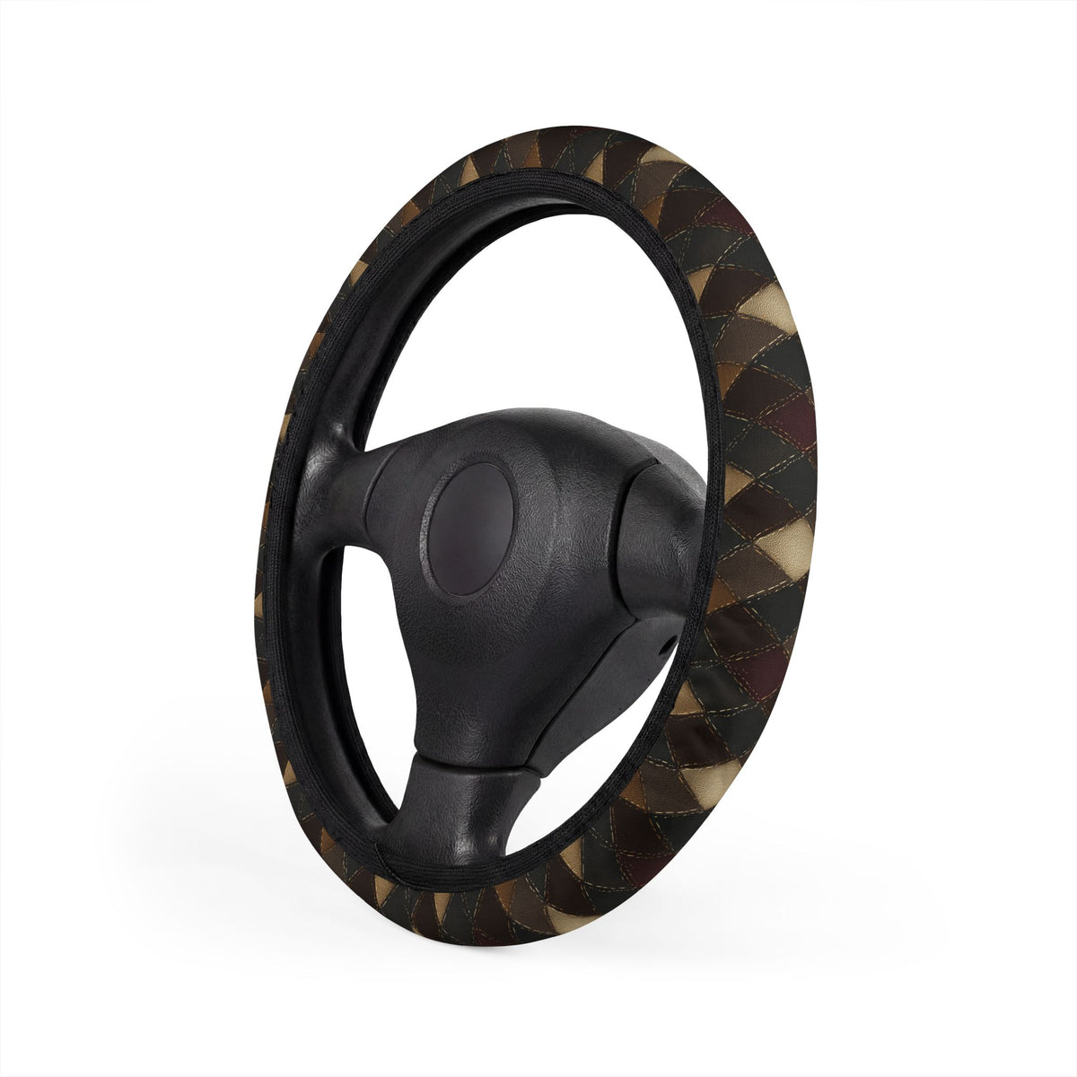 Black brown diamond plaid steering wheel cover, product view 4