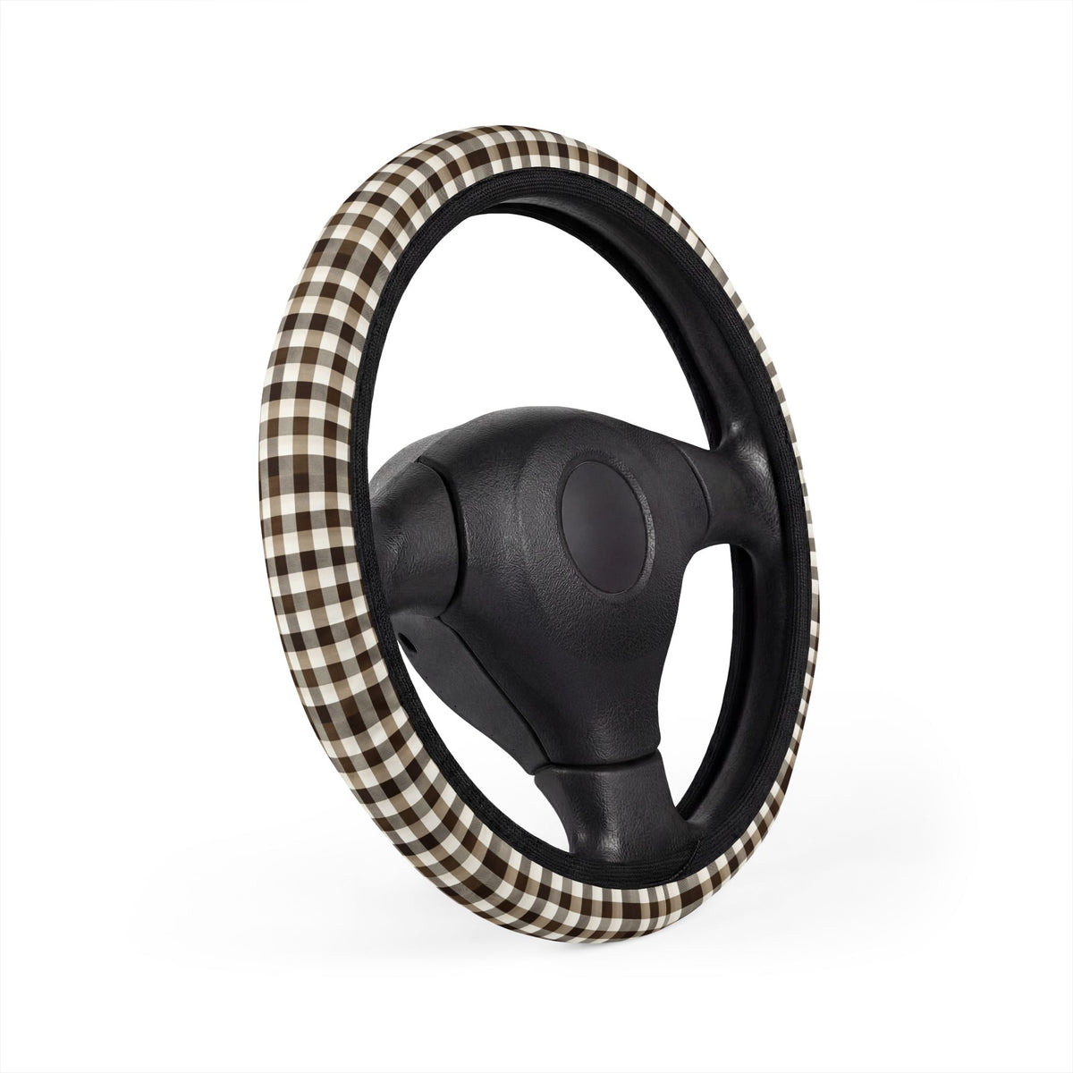 Black brown houndstooth steering wheel cover, product view 3