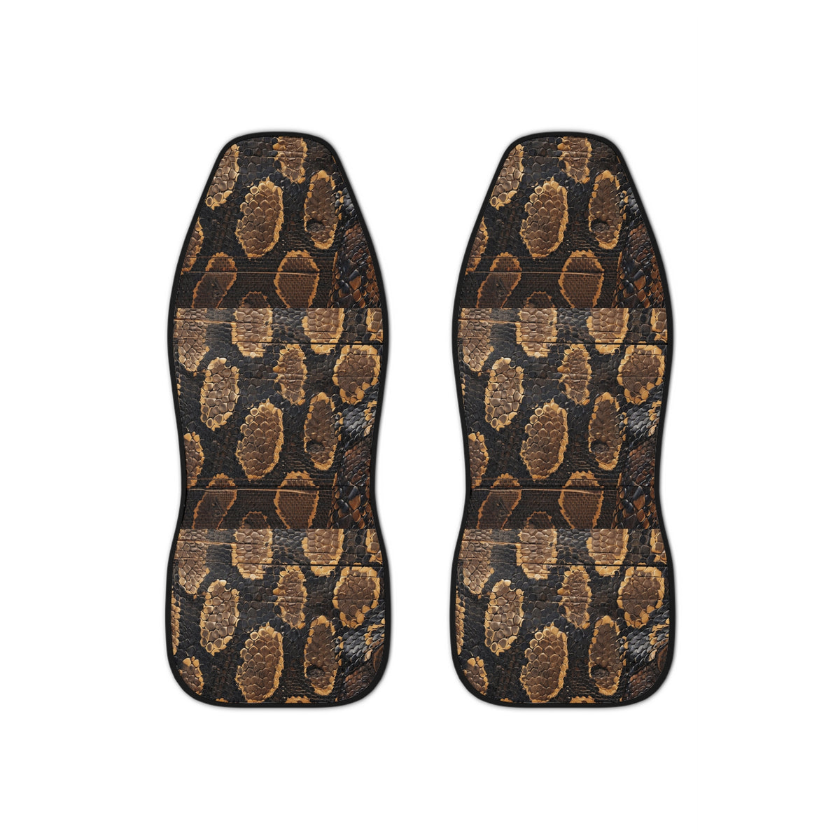 Black brown snake print car seat covers, set of two front seat covers