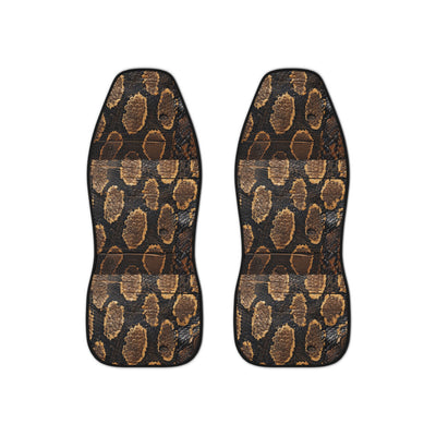 Black brown snake print car seat covers, set of two front seat covers