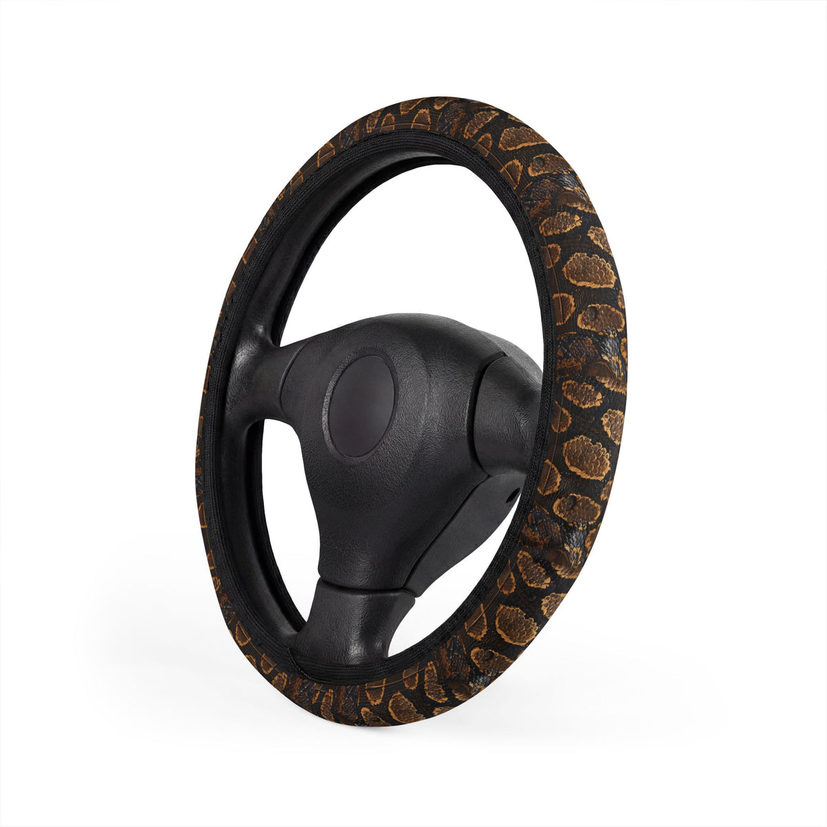 Black brown snake print steering wheel cover, product view 4
