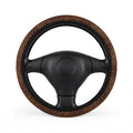 Black brown tiger print steering wheel cover, front view