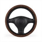 Black brown tiger print steering wheel cover, front view