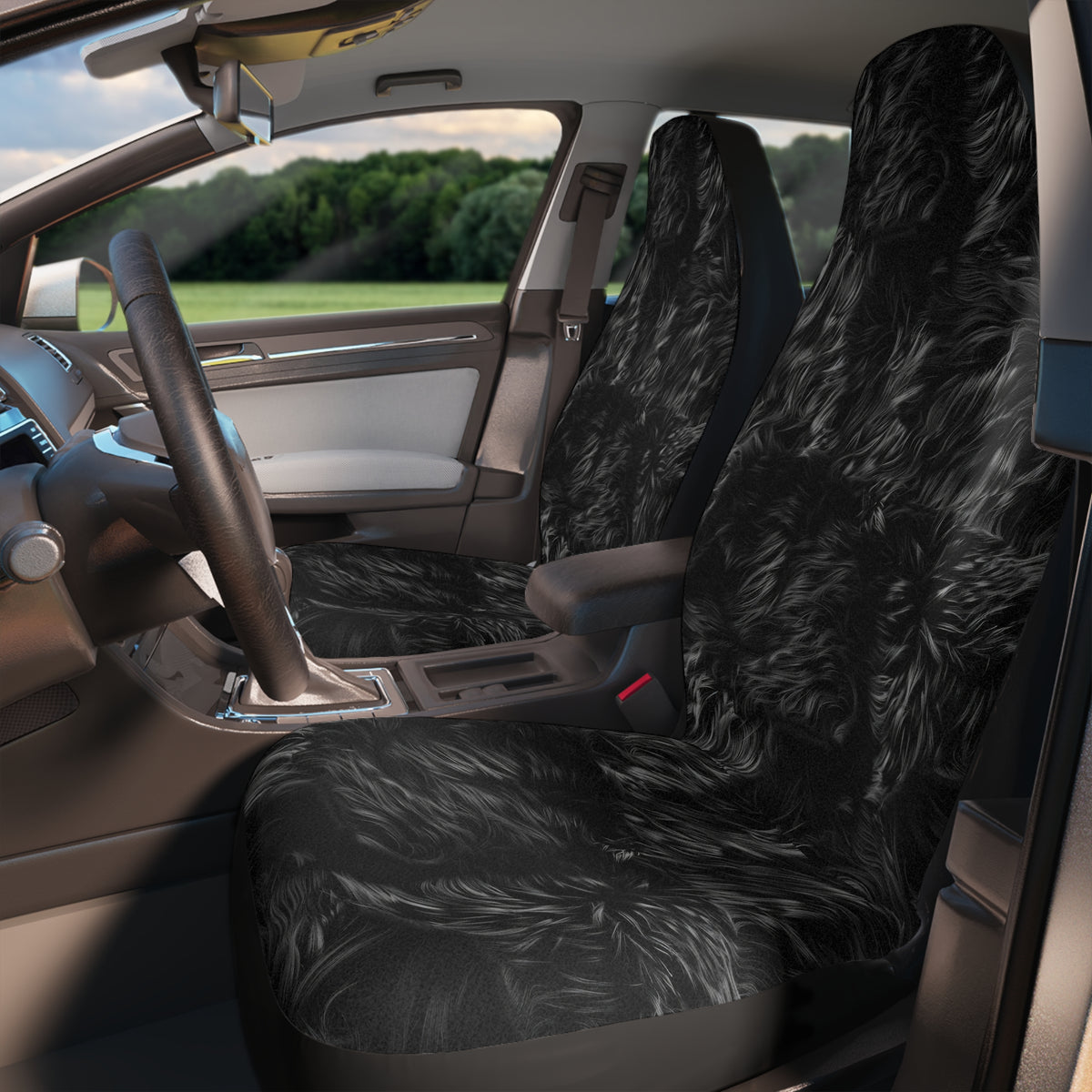 Black fur look car seat covers, product view 3