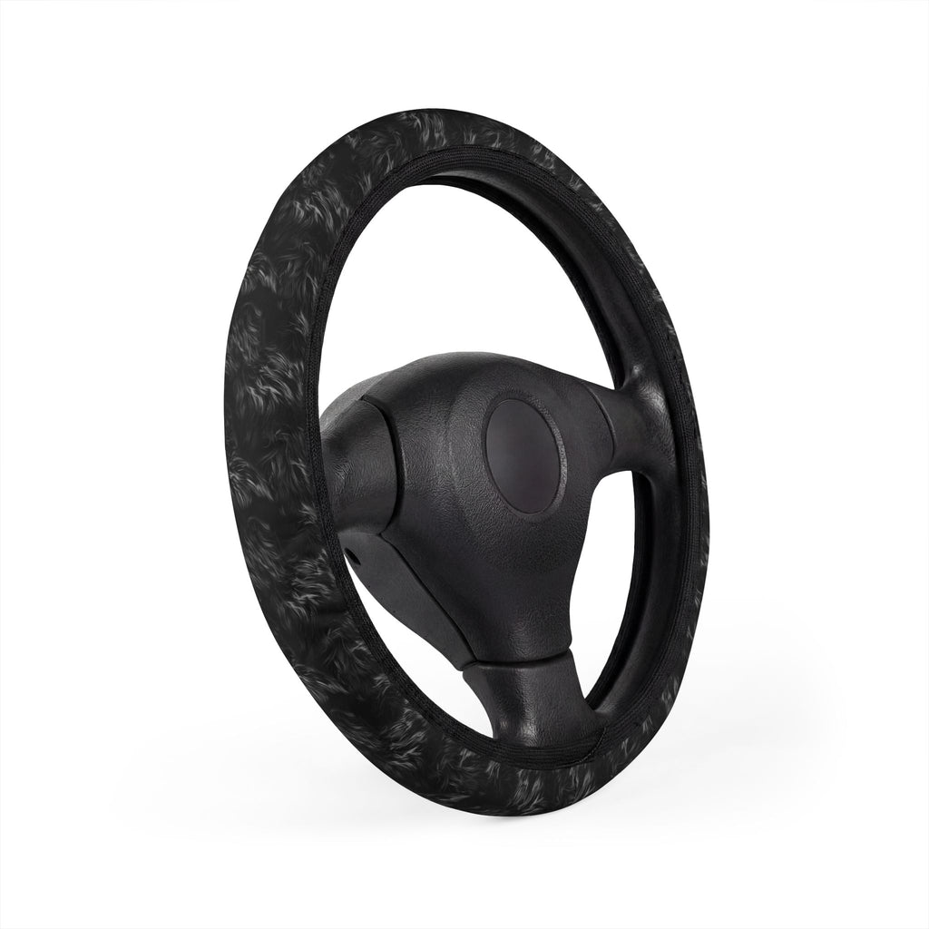 Black fur look steering wheel cover, product view 3