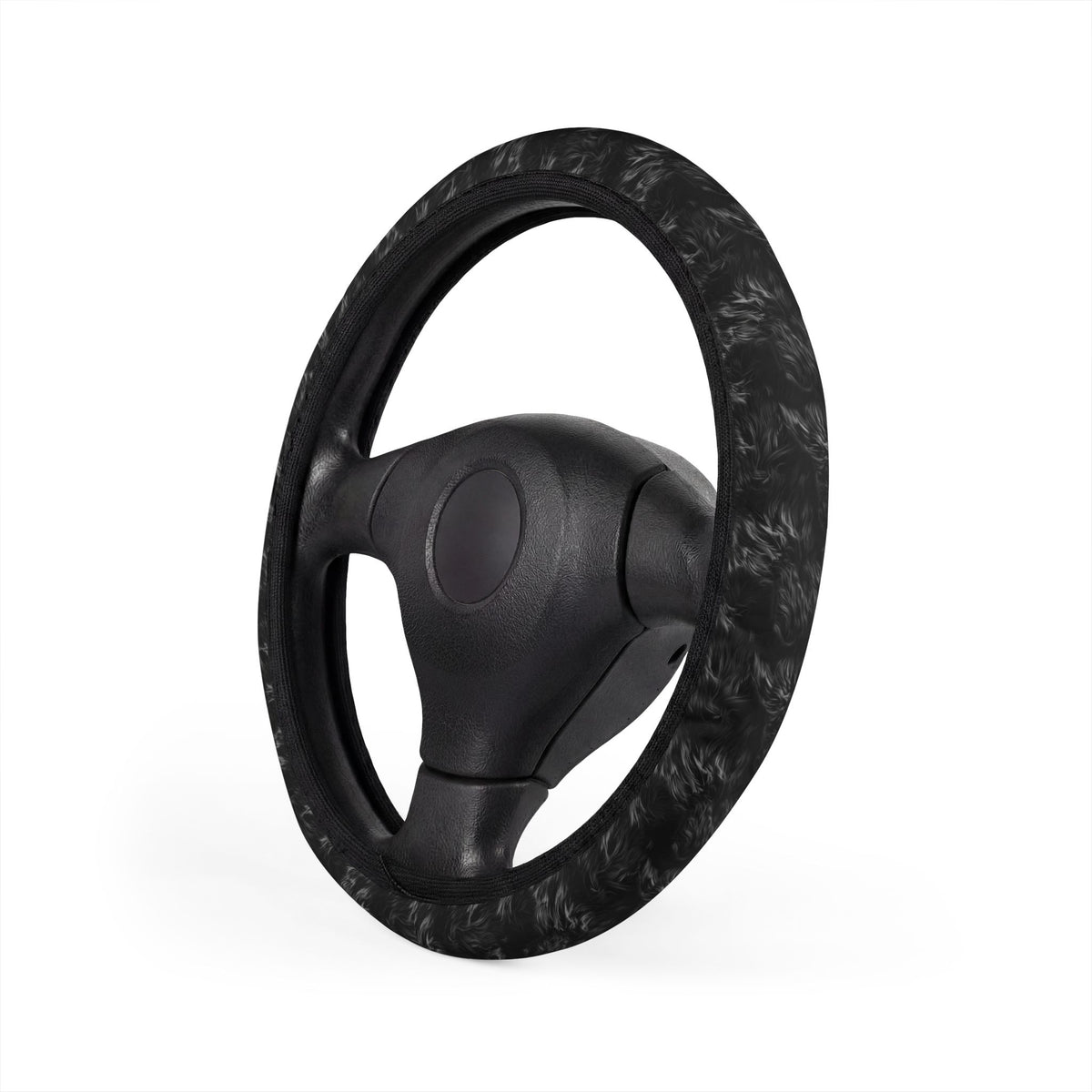 Black fur look steering wheel cover, product view 4