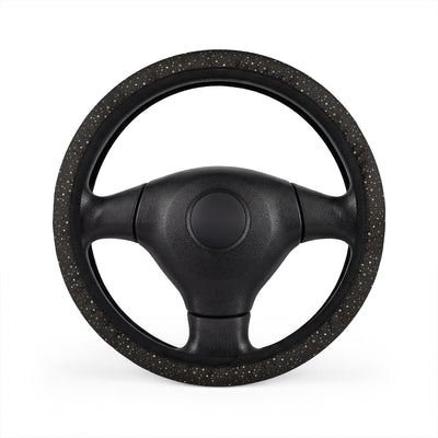 Black gold galaxy steering wheel cover, on a steering wheel