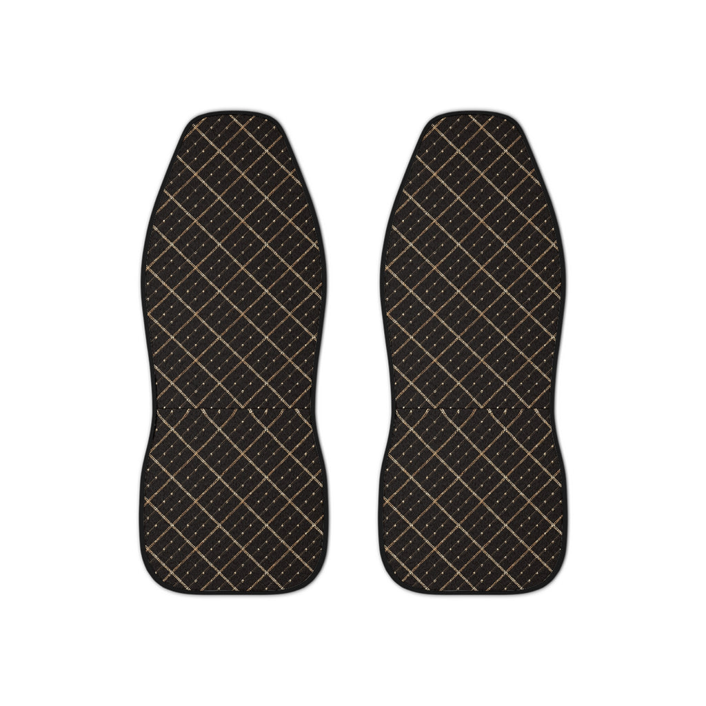 Black gold plaid car seat covers, set of two front seat covers