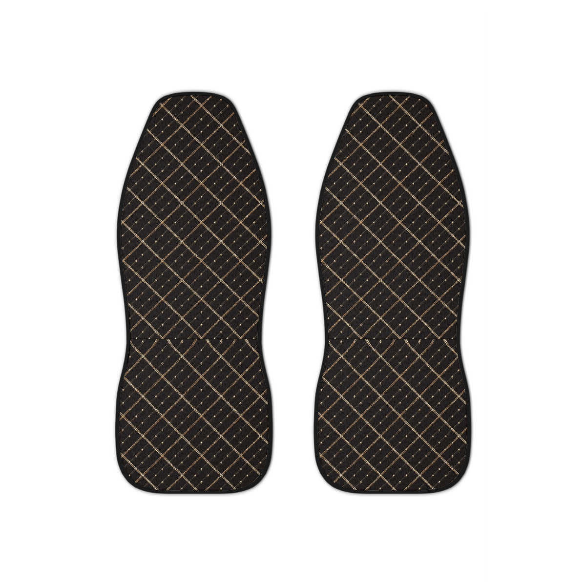 Black gold plaid car seat covers, set of two front seat covers