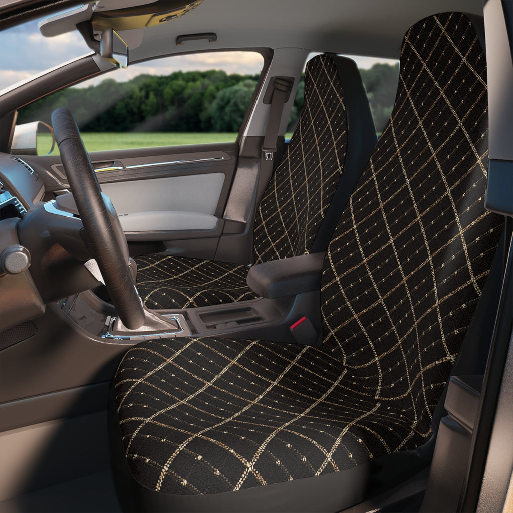 Black gold plaid car seat covers, product view 3