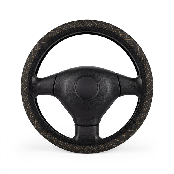 Black Gold Plaid Steering Wheel Cover