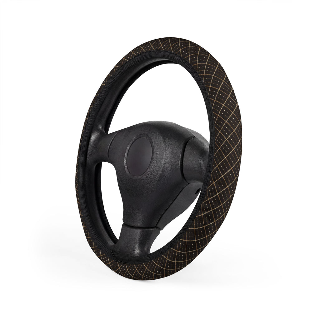 Black gold plaid steering wheel cover, product view 4