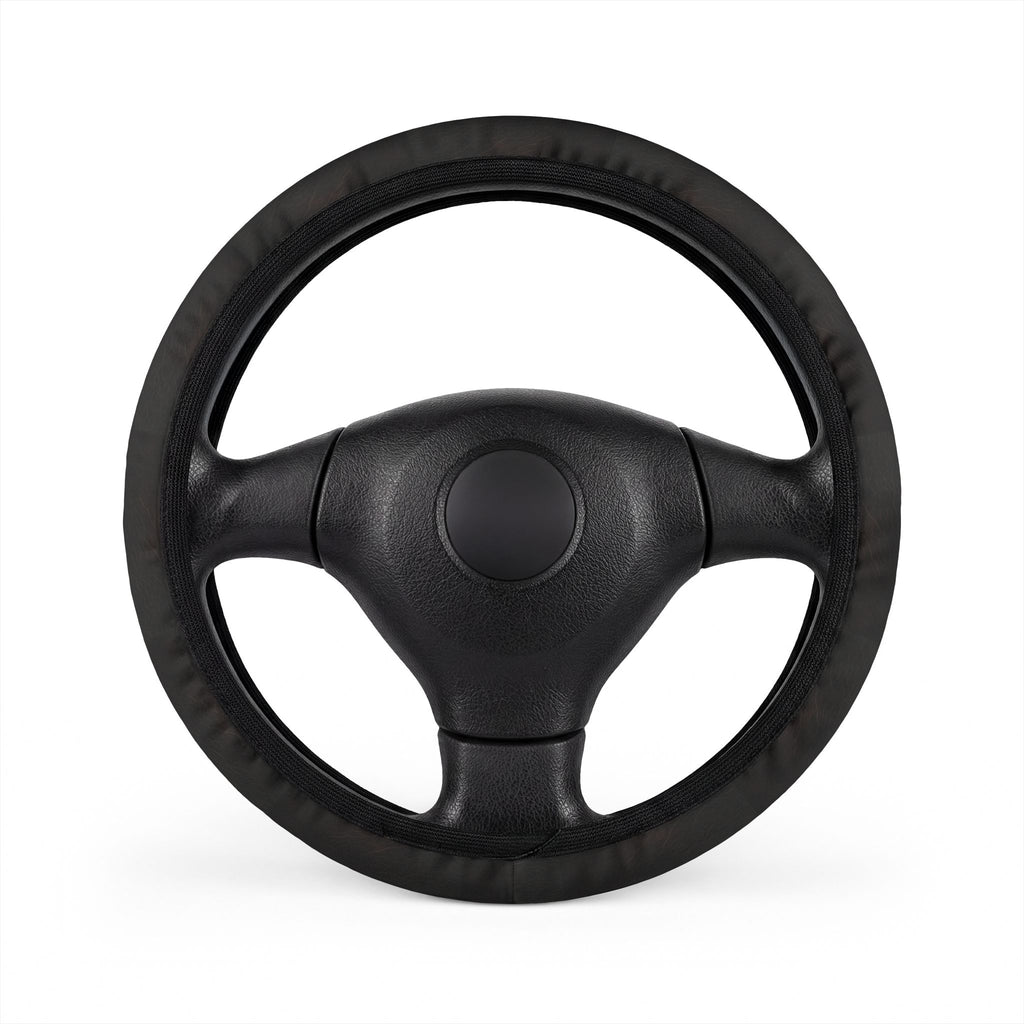 Black leather look steering wheel cover, on a steering wheel
