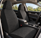 Black rainbow glitter car seat covers shown in a car interior