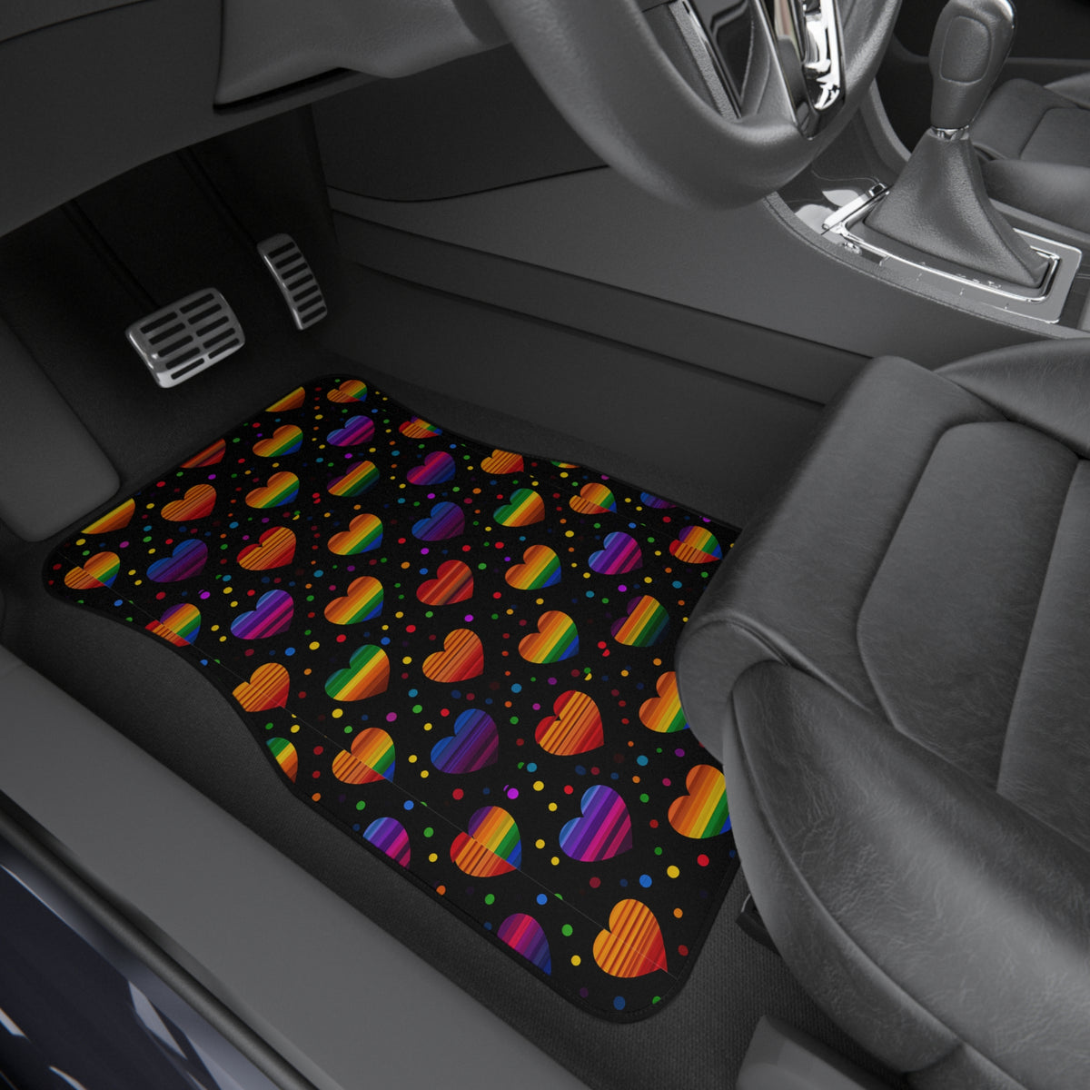 Black rainbow heart car mats, product view 8