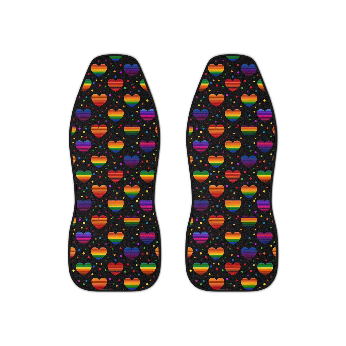 Black rainbow heart car seat covers, set of two front seat covers