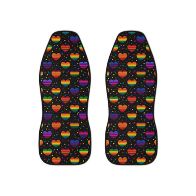 Black rainbow heart car seat covers, set of two front seat covers