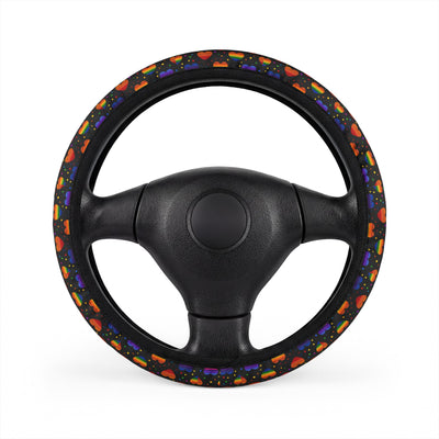Black rainbow heart steering wheel cover, on a steering wheel