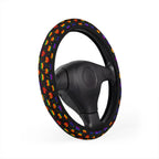 Black rainbow heart steering wheel cover, product view 3