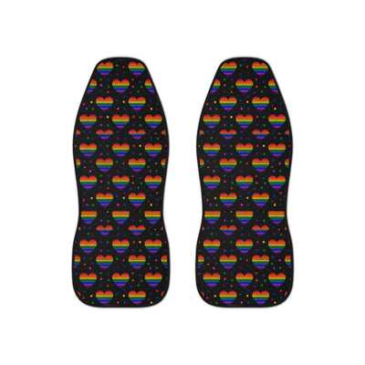 Black rainbow pride car seat covers, set of two front seat covers