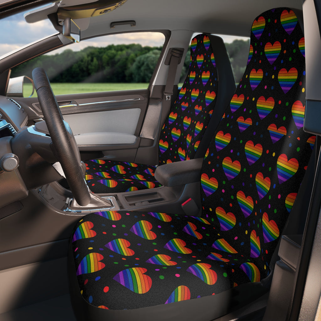 Black rainbow pride car seat covers, product view 3