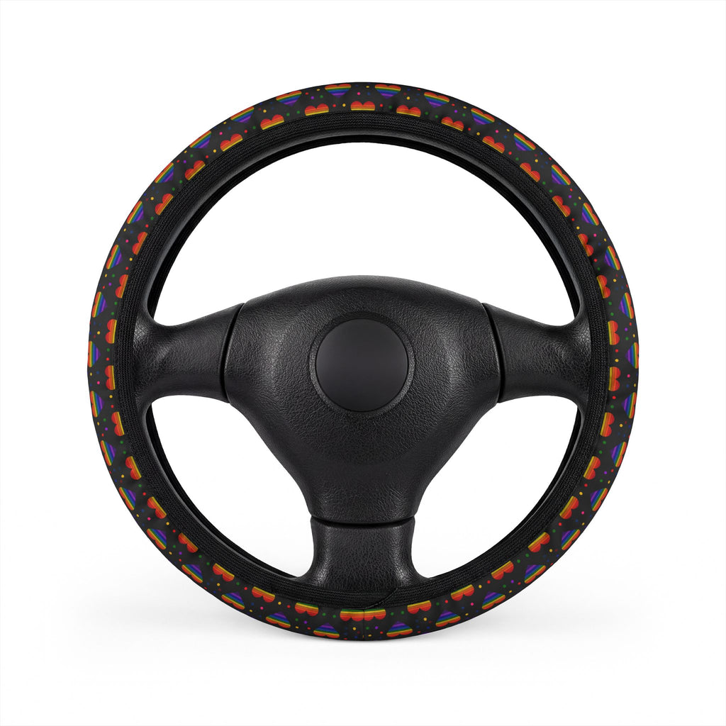 Black rainbow pride steering wheel cover, on a steering wheel