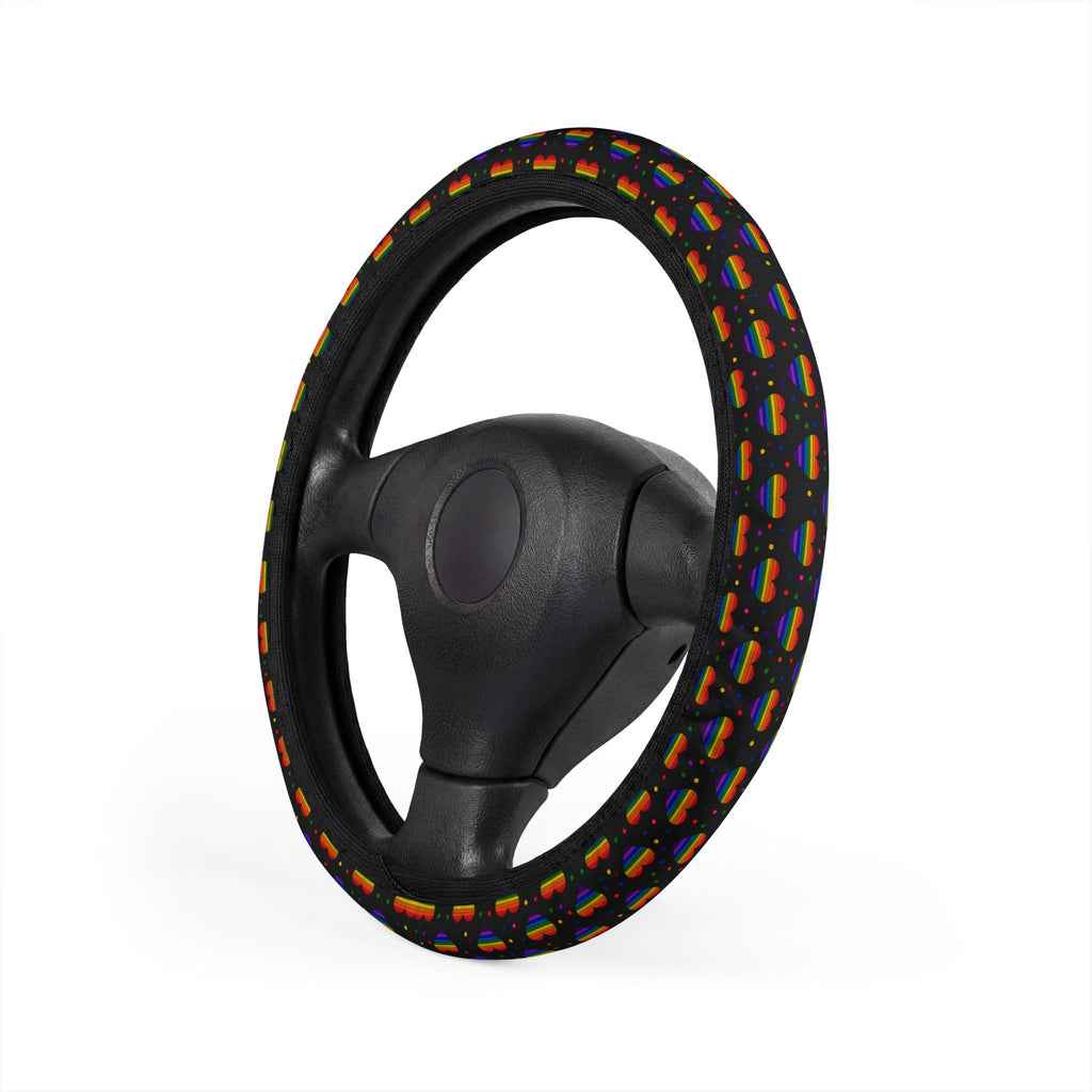 Black rainbow pride steering wheel cover, product view 4