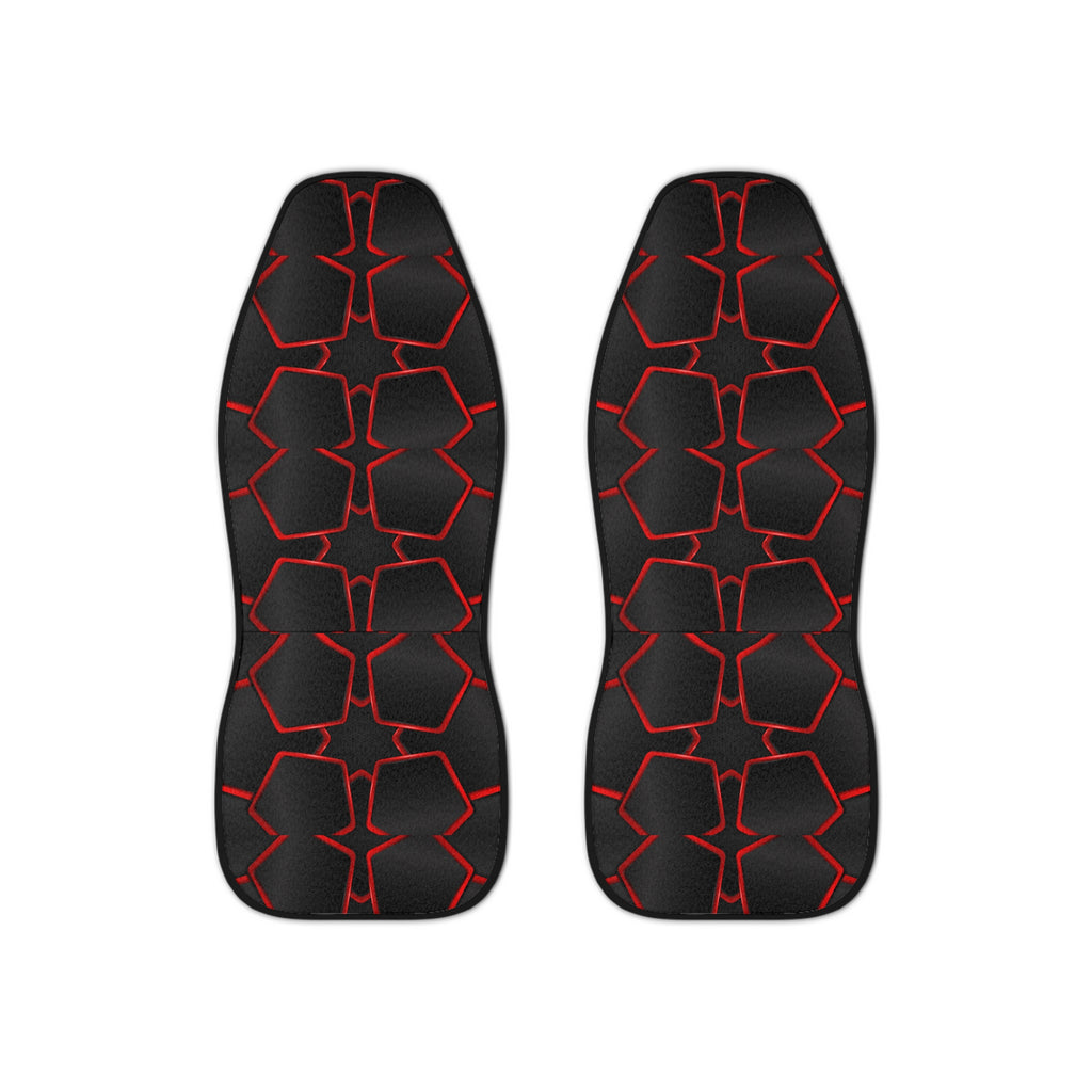 Black red polygon car seat covers, set of two front seat covers