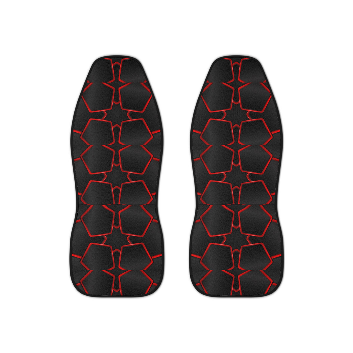 Black red polygon car seat covers, set of two front seat covers