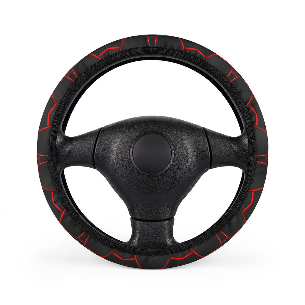 Black red polygon steering wheel cover, on a steering wheel