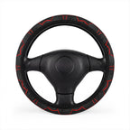 Black red polygon steering wheel cover, on a steering wheel