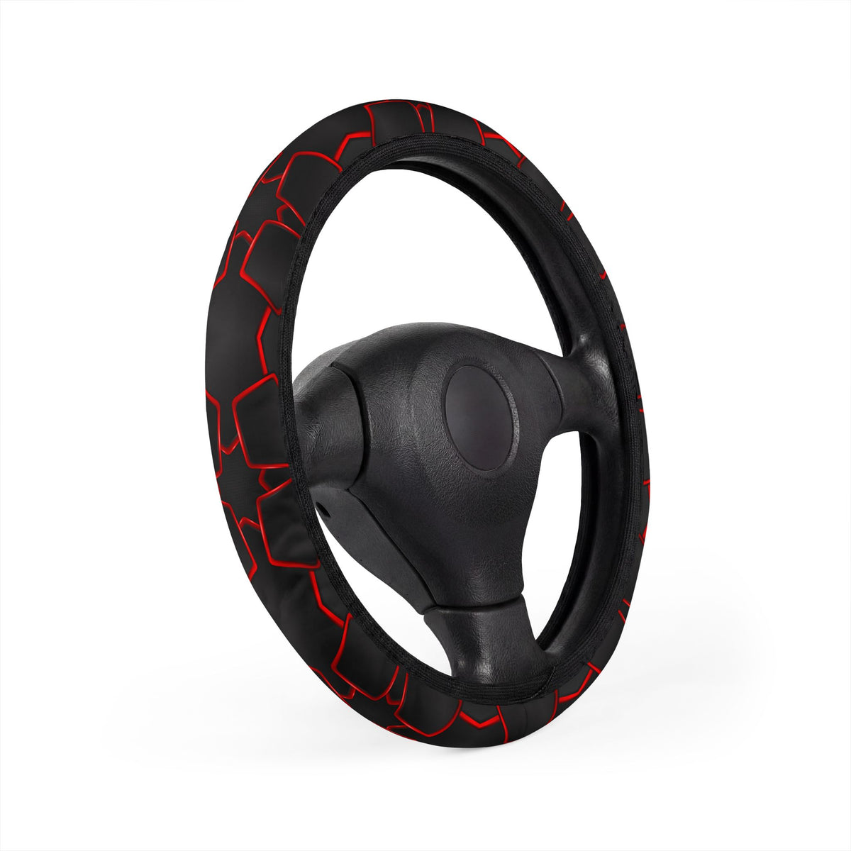 Black red polygon steering wheel cover, product view 2