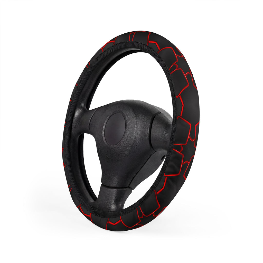 Black red polygon steering wheel cover, product view 3
